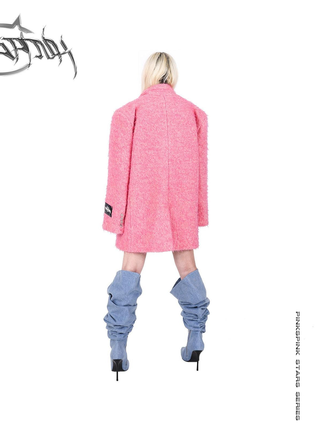 PINKSPINK Pink Structured Zipper Shoulderpad Double Breasted Women's Wool Blend Blazers