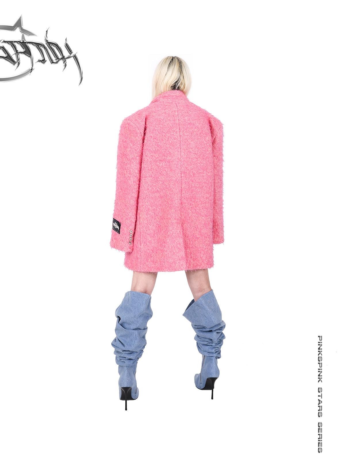 PINKSPINK Pink Structured Zipper Shoulderpad Double Breasted Women's Wool Blend Blazers
