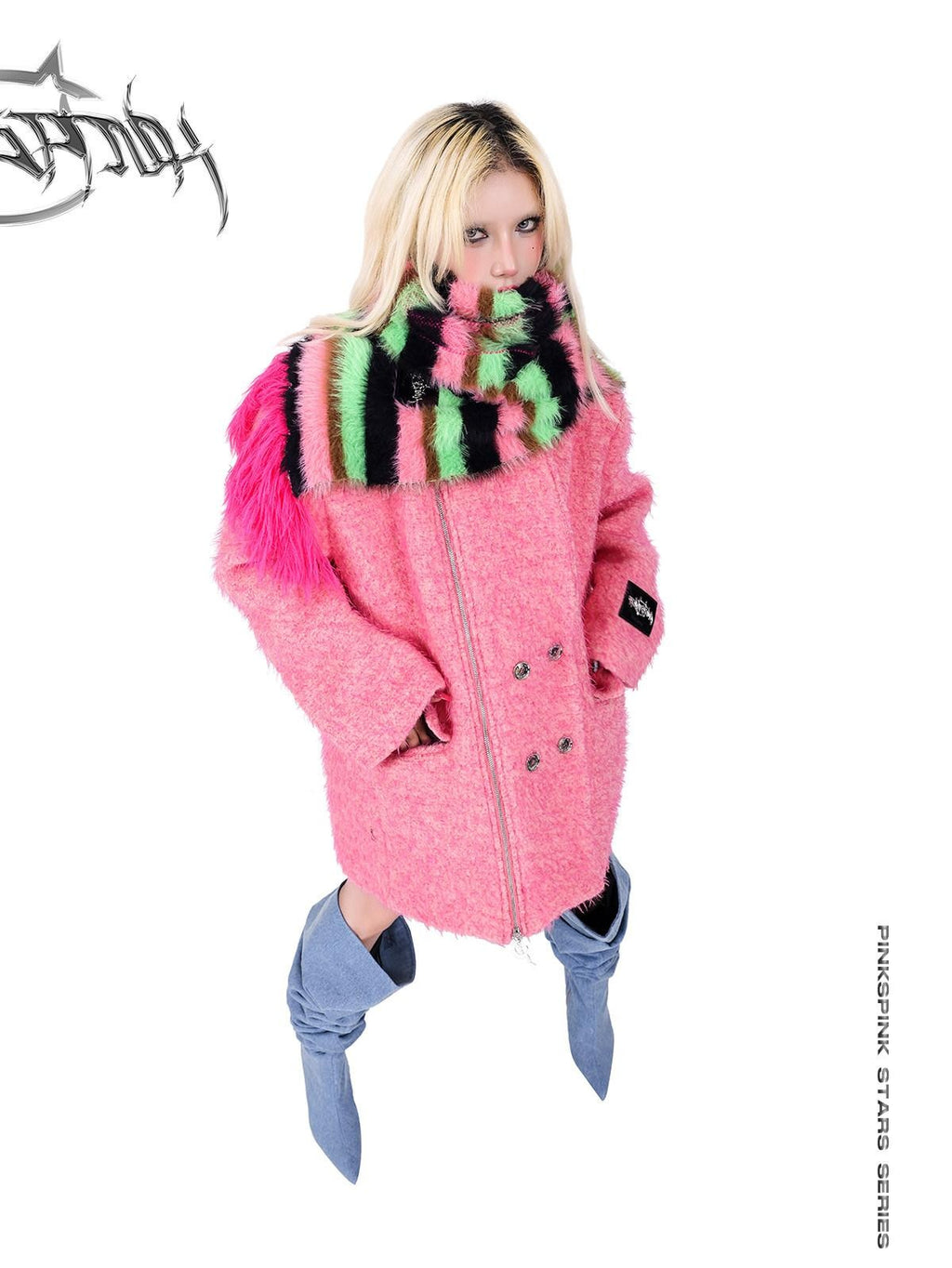 PINKSPINK Pink Structured Zipper Shoulderpad Double Breasted Women's Wool Blend Blazers