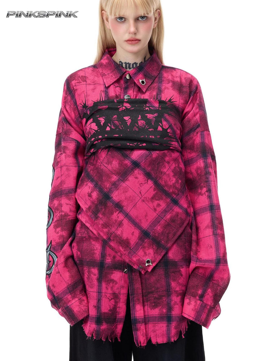 PINKSPINK Pink Thorn Heavy Metal Punk Print Letters Women's Cotton Headdresses