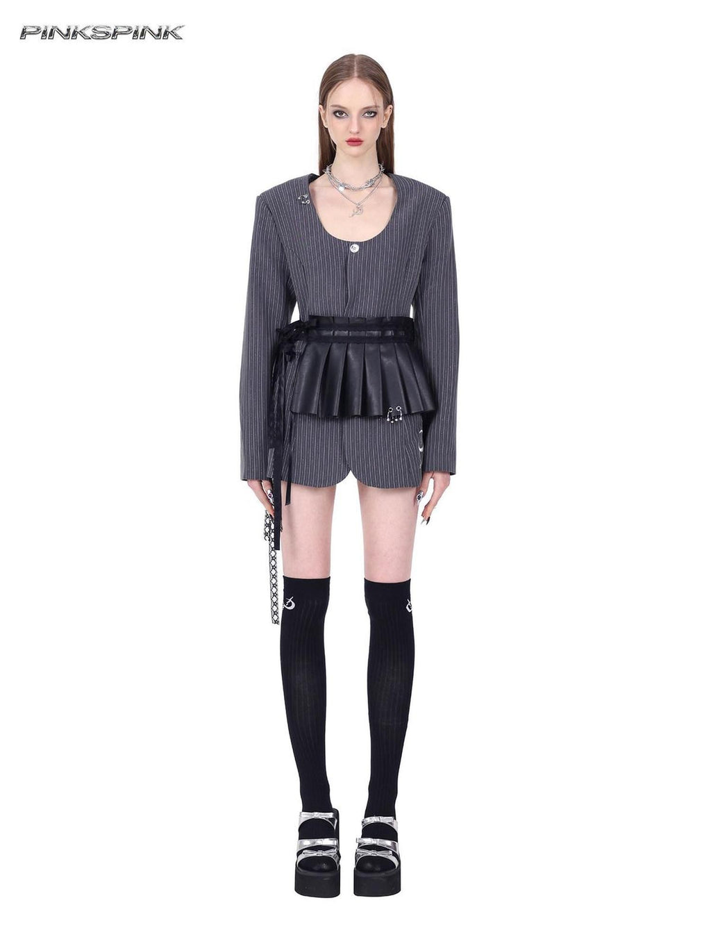 PINKSPINK Pleated Eyelet Lace Tie Ruching Y2k Women's Polyester Mini Skirts