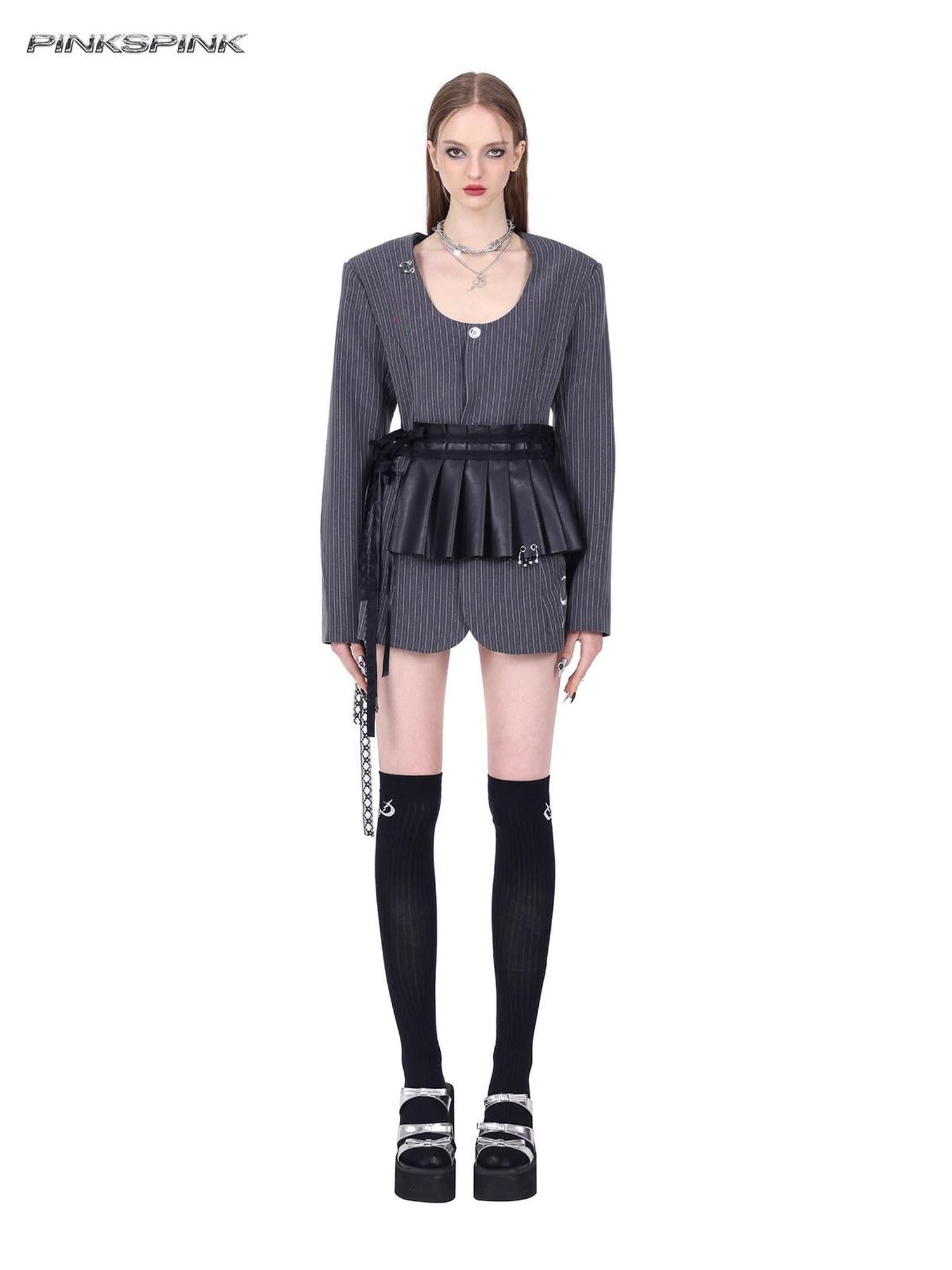 PINKSPINK Pleated Eyelet Lace Tie Ruching Y2k Women's Polyester Mini Skirts