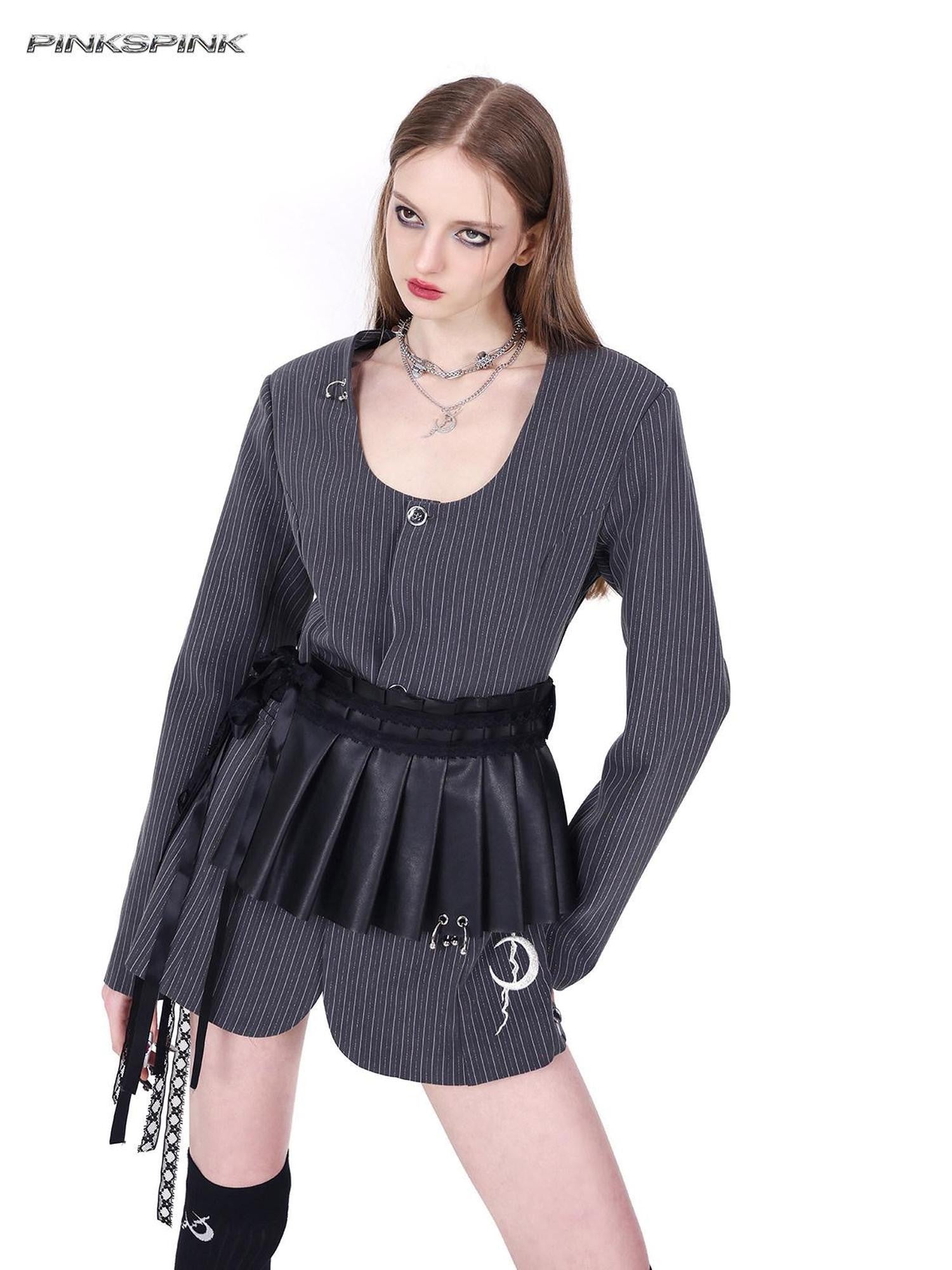 PINKSPINK Pleated Eyelet Lace Tie Ruching Y2k Women's Polyester Mini Skirts