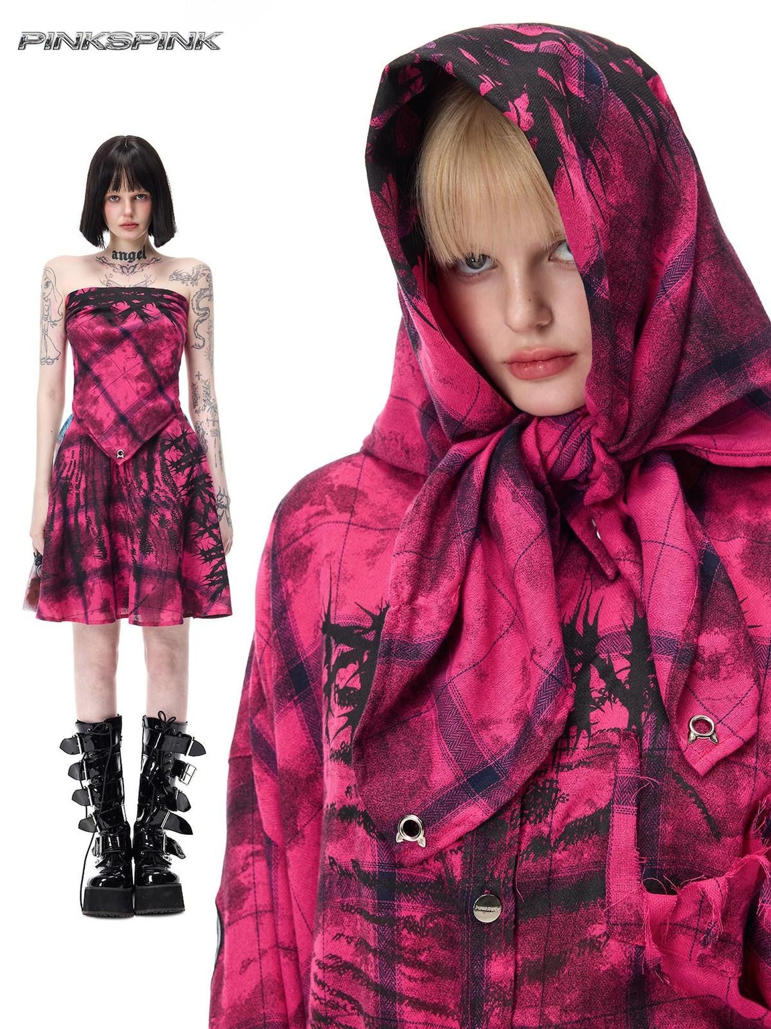 PINKSPINK Printed Thorn Heavy Metal Rock Punk Women's Cotton Square Scarf Headdresses
