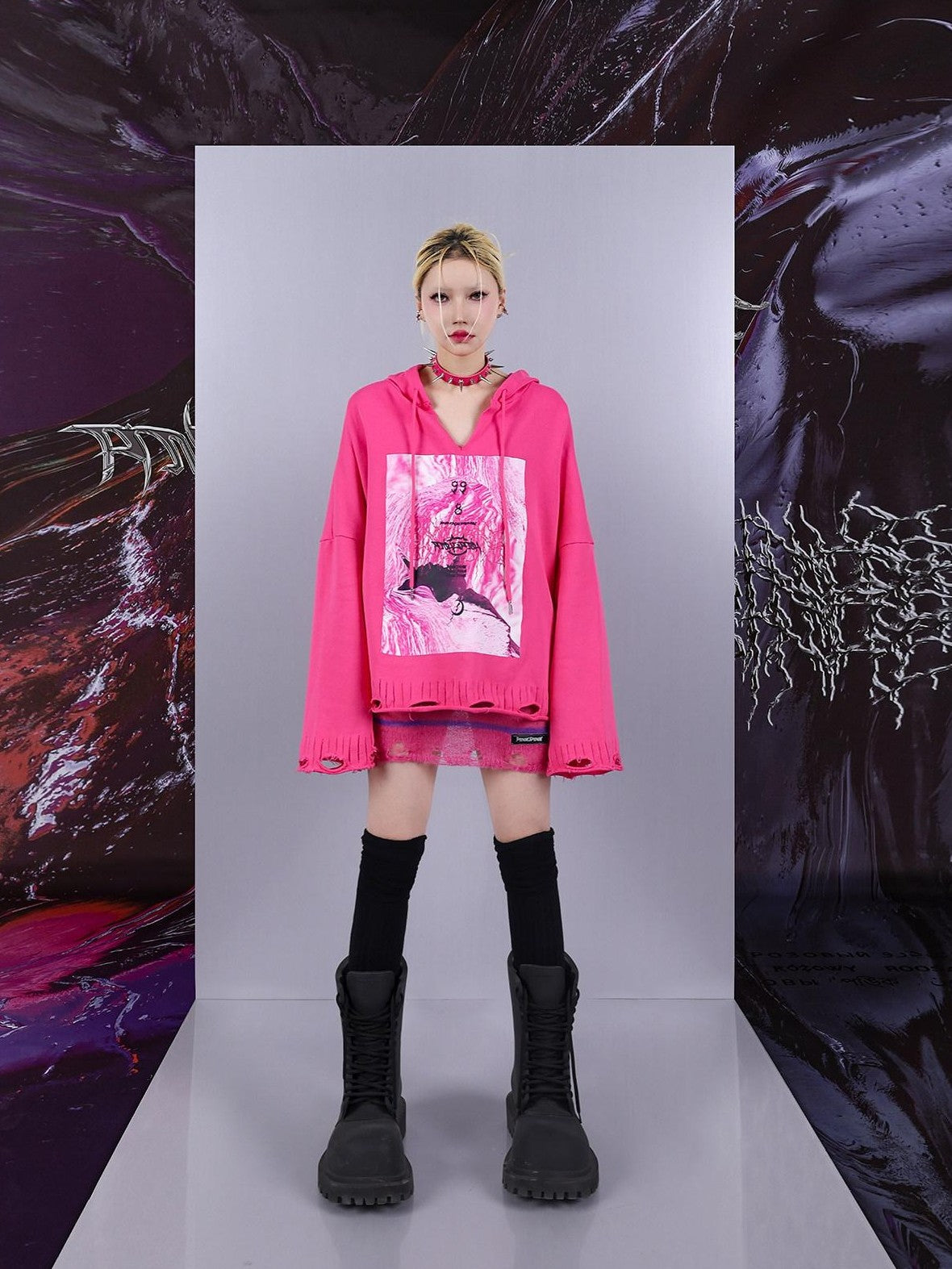 PINKSPINK Psychedelic Cosmic Irregular Ripped Print Women's Oversized Hoodies
