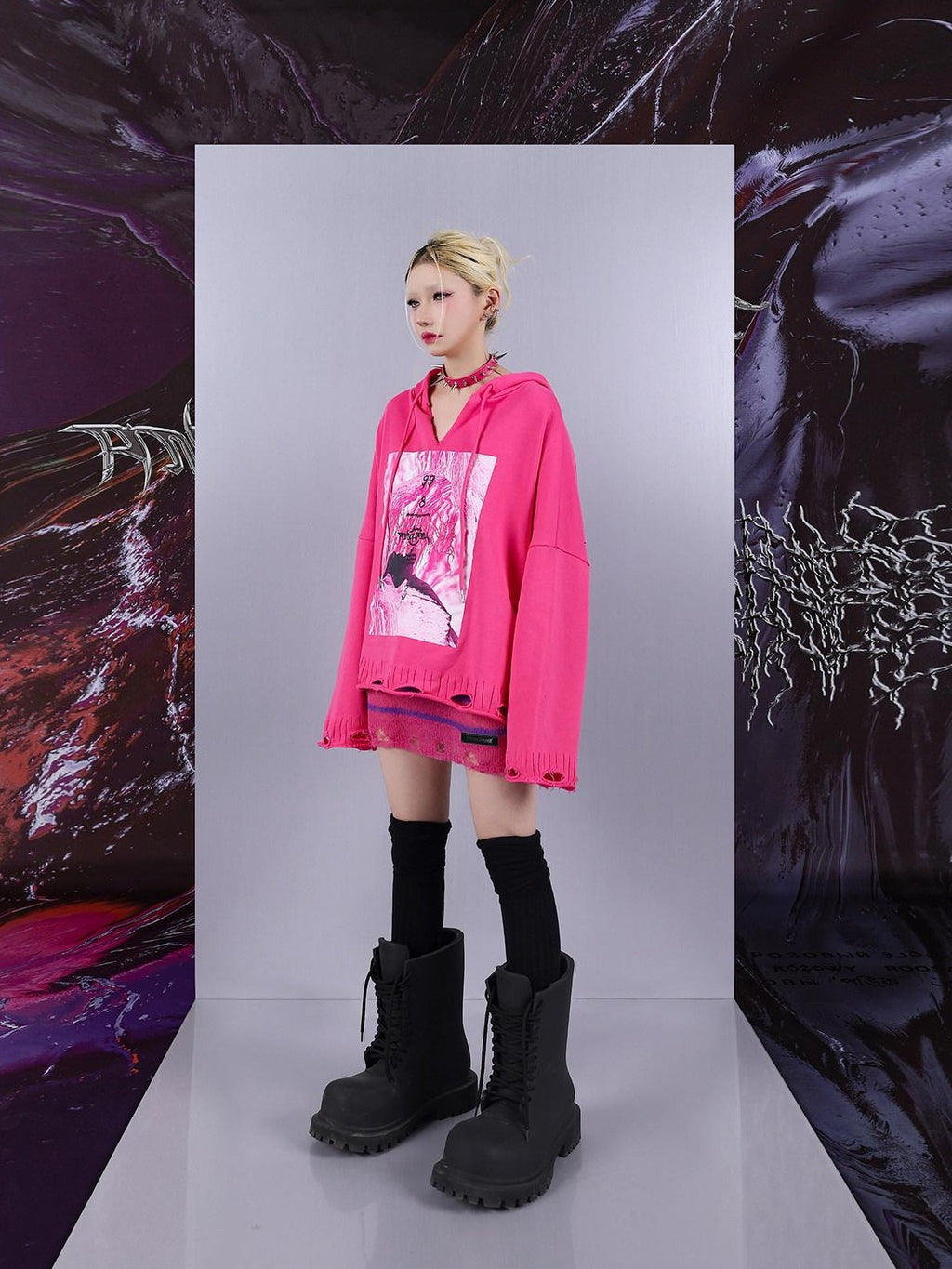 PINKSPINK Psychedelic Cosmic Irregular Ripped Print Women's Oversized Hoodies