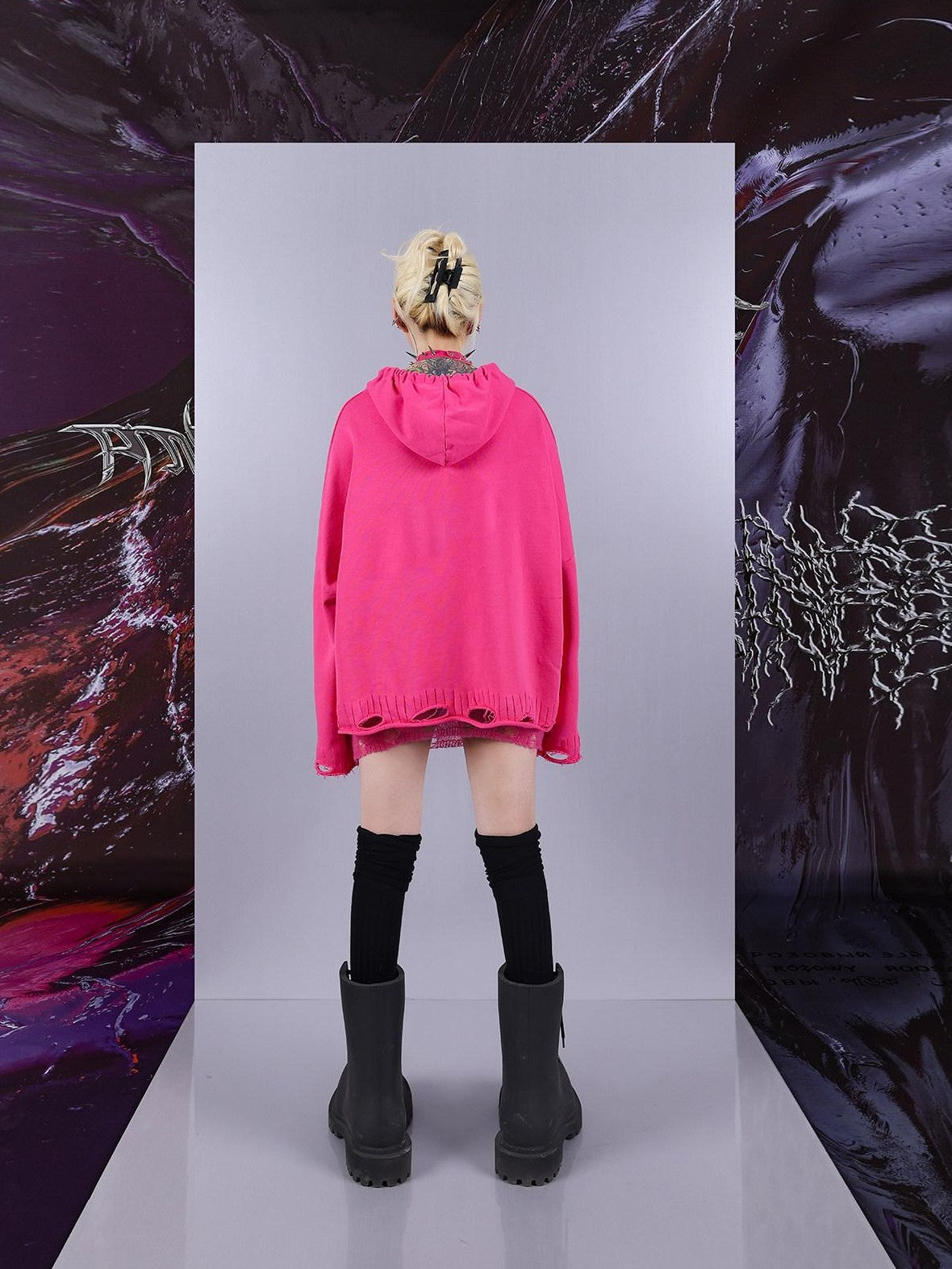 PINKSPINK Psychedelic Cosmic Irregular Ripped Print Women's Oversized Hoodies