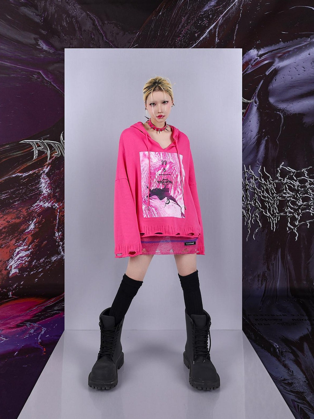 PINKSPINK Psychedelic Cosmic Irregular Ripped Print Women's Oversized Hoodies
