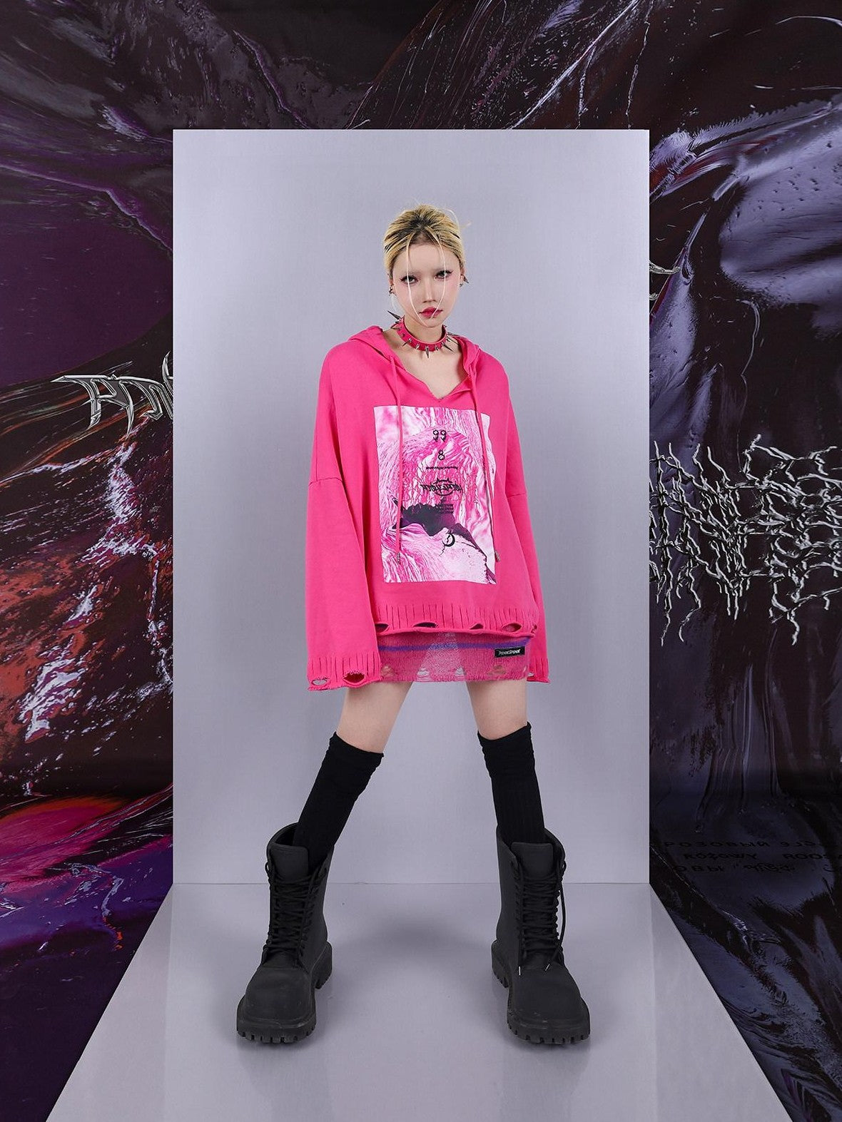 PINKSPINK Psychedelic Cosmic Irregular Ripped Print Women's Oversized Hoodies
