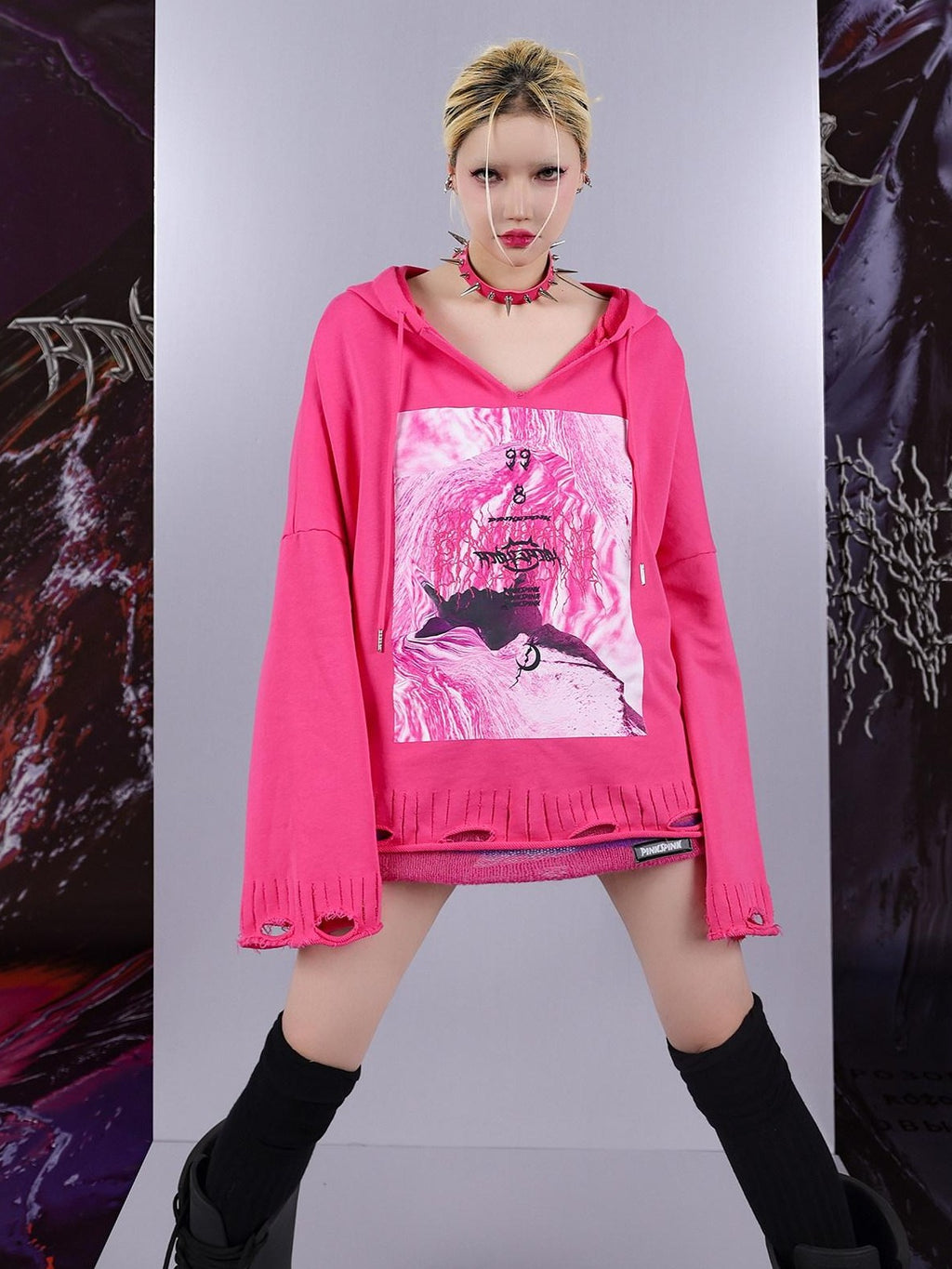 PINKSPINK Psychedelic Cosmic Irregular Ripped Print Women's Oversized Hoodies