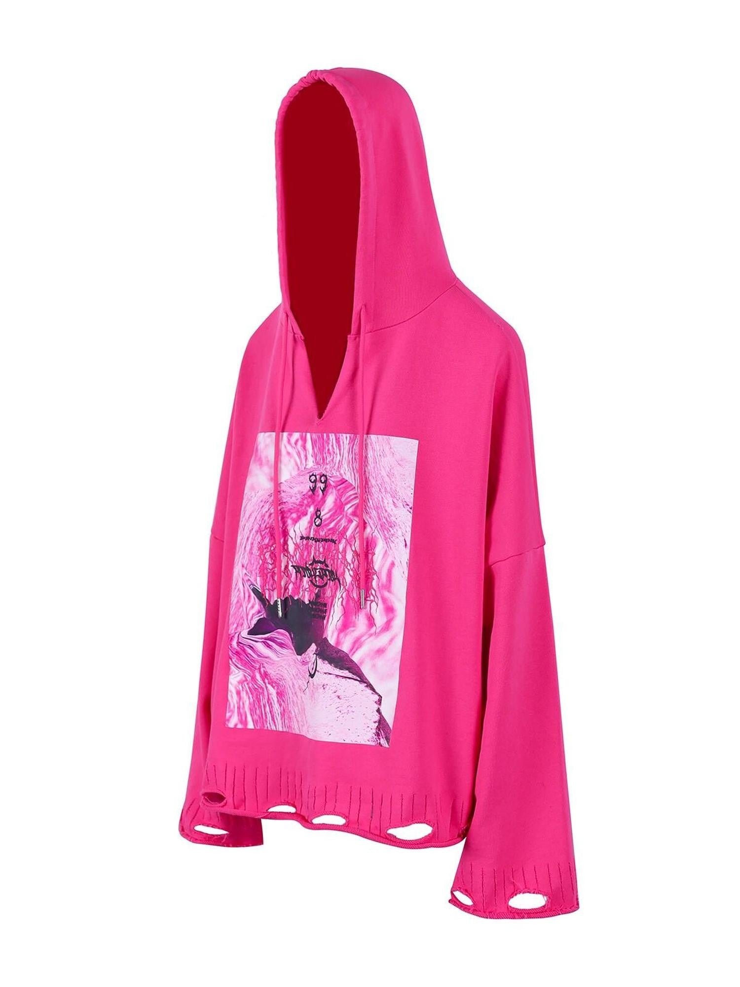 PINKSPINK Psychedelic Cosmic Irregular Ripped Print Women's Oversized Hoodies
