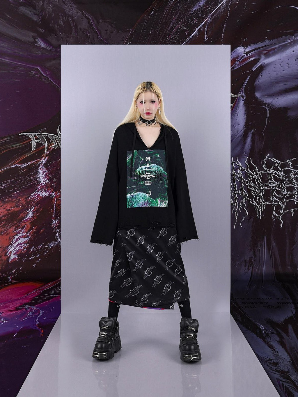 PINKSPINK Psychedelic Cosmic Irregular Ripped Print Women's Oversized Hoodies
