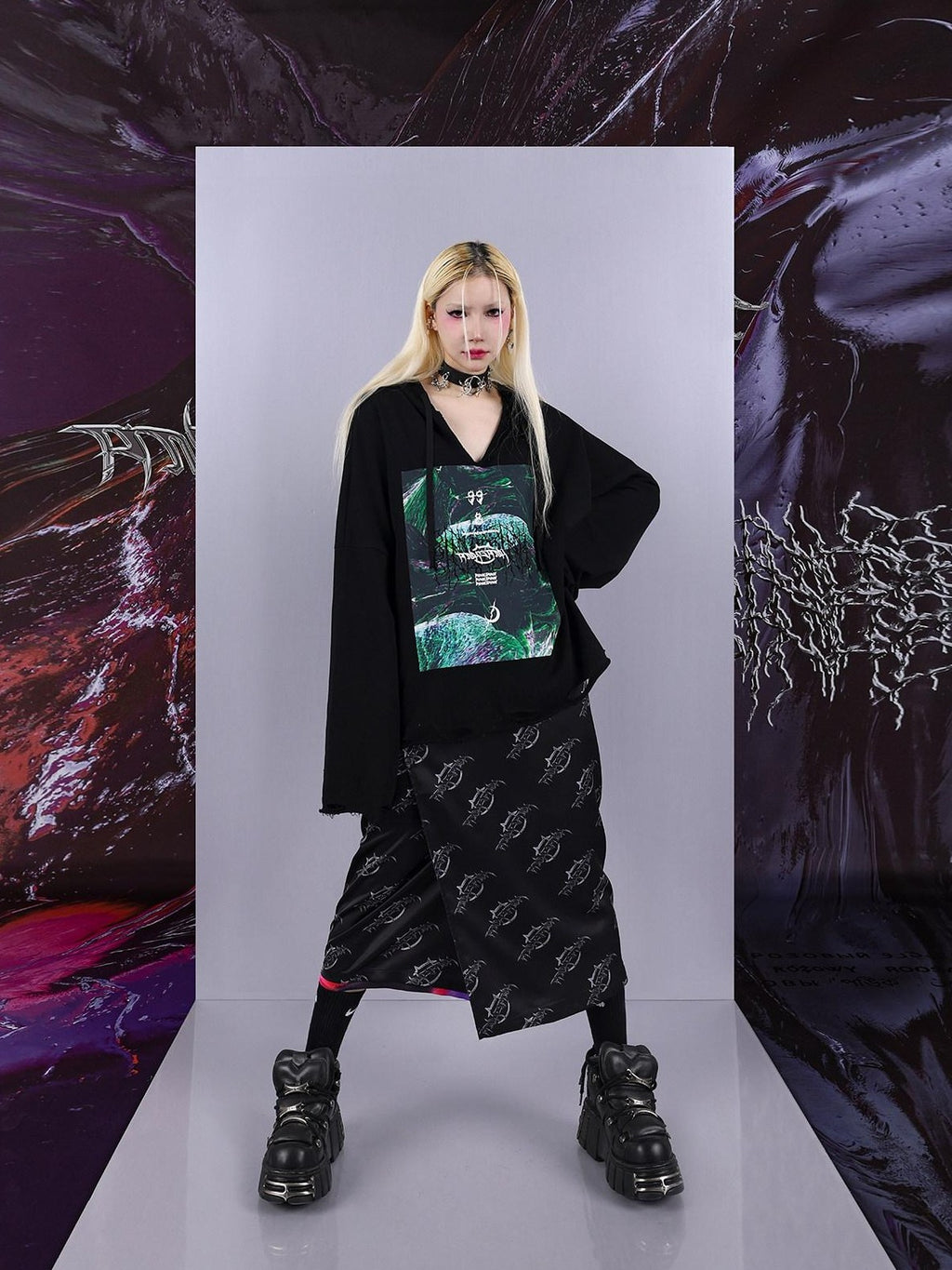PINKSPINK Psychedelic Cosmic Irregular Ripped Print Women's Oversized Hoodies