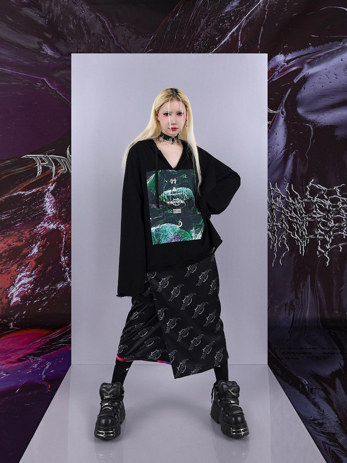 PINKSPINK Psychedelic Cosmic Irregular Ripped Print Women's Oversized Hoodies