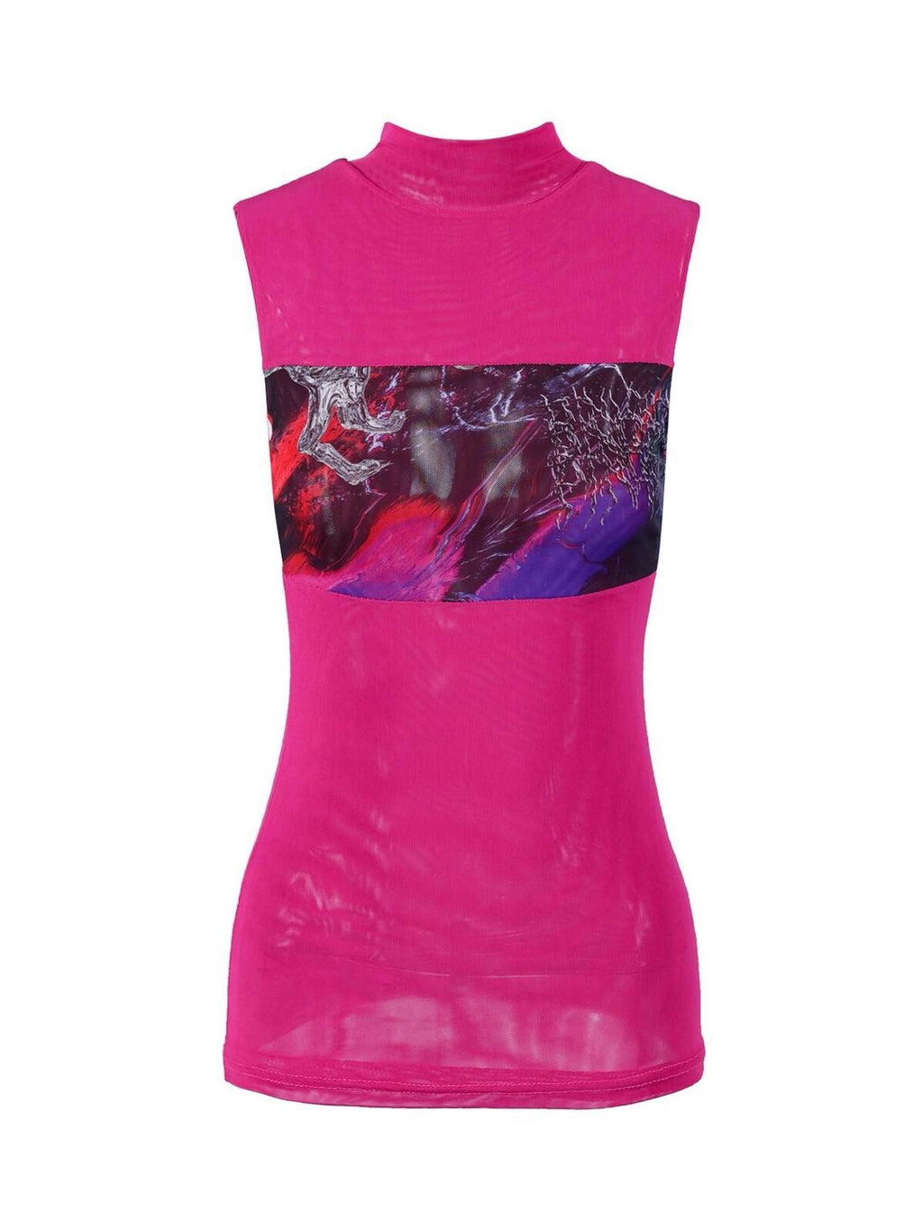 PINKSPINK Psychedelic Liquid Print Geometric High Neck Slim Women's Mesh Tank Tops