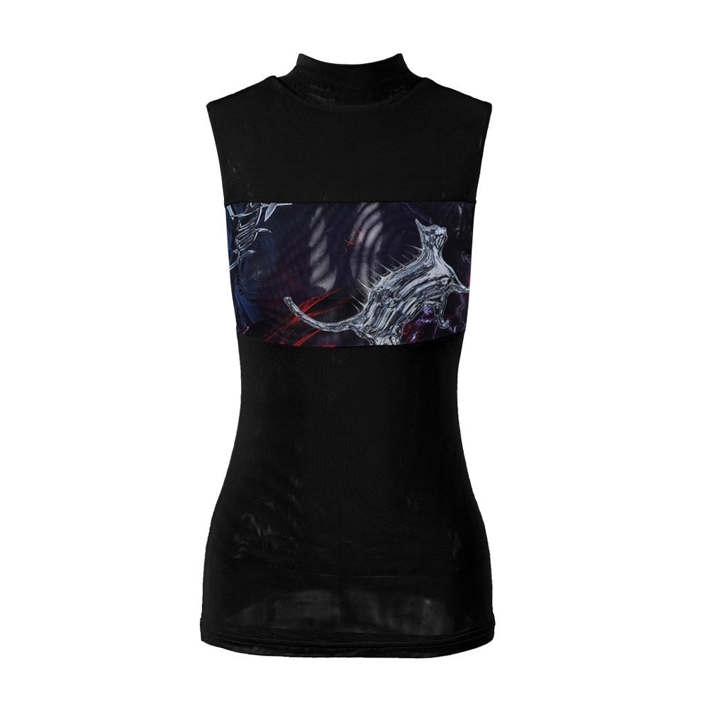 PINKSPINK_Psychedelic_Liquid_Print_Geometric_Mock_Neck_Slim_Fit_Women's_Mesh_Tank_Tops_704322466875_MISSTT