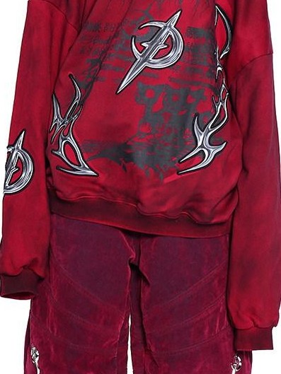 PINKSPINK Punk 3d Embroidered One Shoulder Distressed Print Asymmetrical Women's Sweatshirts