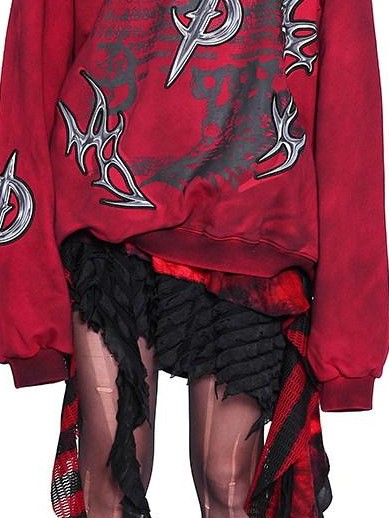 PINKSPINK Punk 3d Embroidered One Shoulder Distressed Print Asymmetrical Women's Sweatshirts