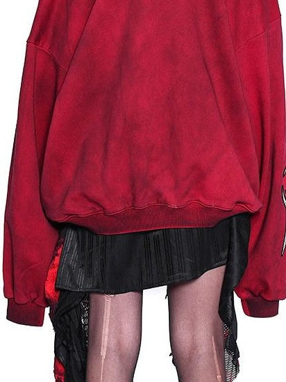 PINKSPINK Punk 3d Embroidered One Shoulder Distressed Print Asymmetrical Women's Sweatshirts