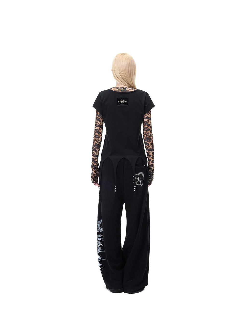PINKSPINK Punk Cactus Print Studded Asymmetrical Hem Slim Women's Short Sleeve T-shirts