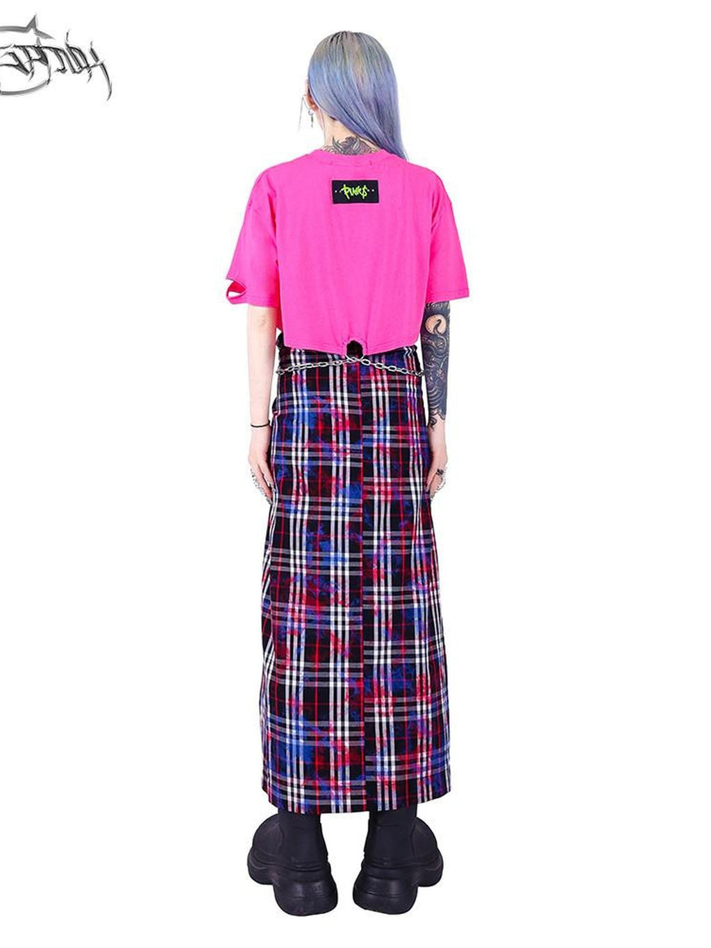 PINKSPINK Punk Distressed Asymmetric Skull Cat Print Waist Chain Women's Crop Tops