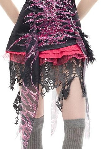 PINKSPINK Punk Patchwork Printed Strappy V-neck A Line Women's Elastane Slip Mini Dresses