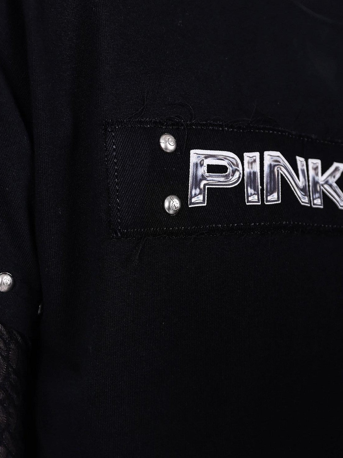 PINKSPINK Punk Rivet Zipper Split Patchwork Print Women's Mesh Short Sleeve T-shirts