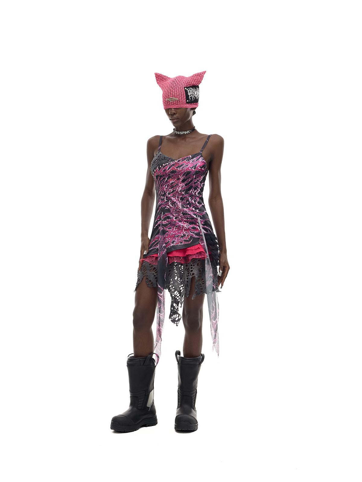 PINKSPINK Punk Rock Patchwork Printed Strappy A Line Women's Elastane Slip Mini Dresses