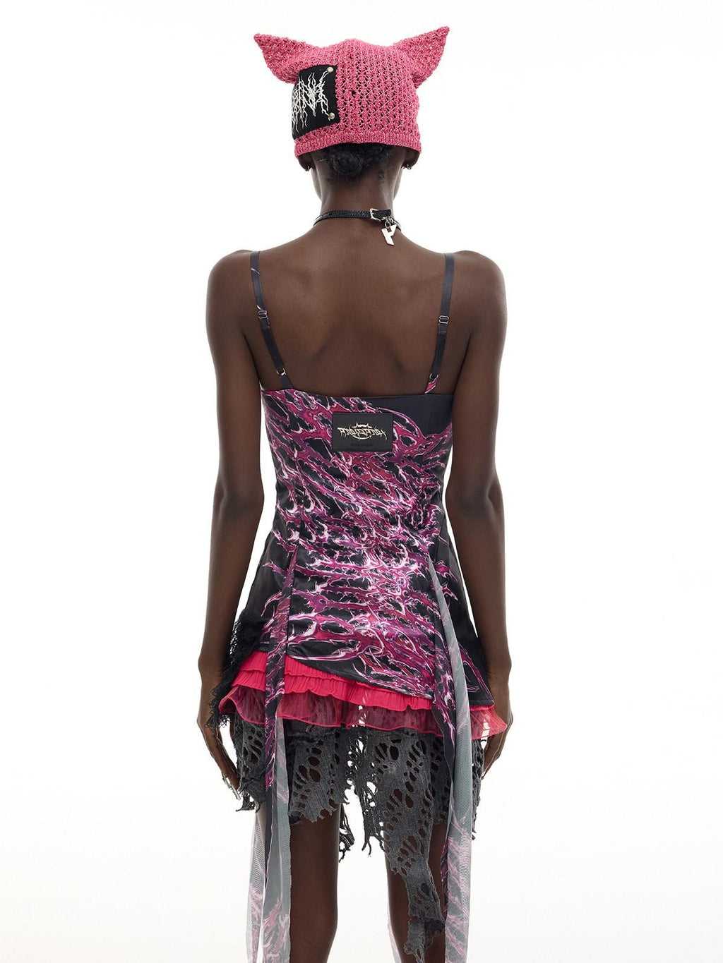 PINKSPINK Punk Rock Patchwork Printed Strappy A Line Women's Elastane Slip Mini Dresses