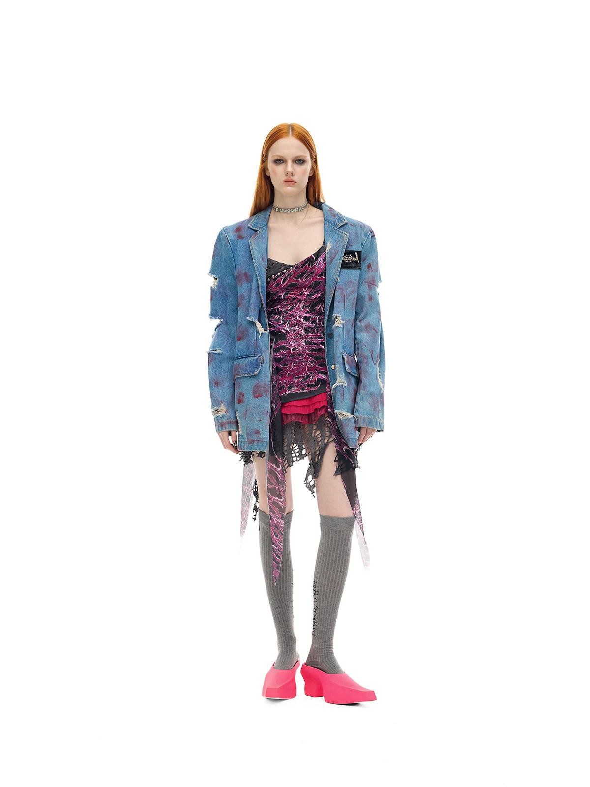 PINKSPINK Punk Rock Patchwork Printed Strappy A Line Women's Elastane Slip Mini Dresses