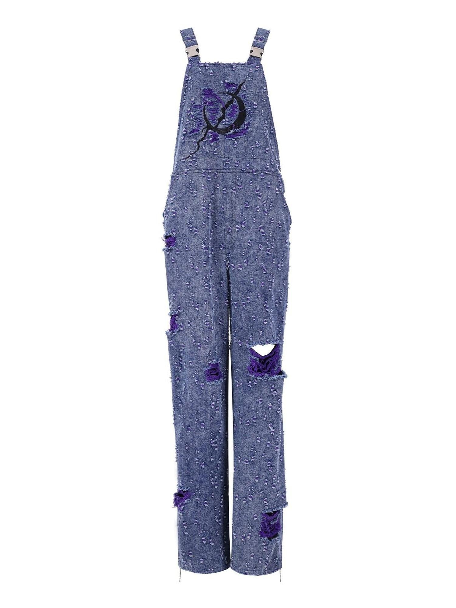 PINKSPINK Purple Blue Distressed Irregular Y2k Cargo Suspender Women's Cotton Ripped Jeans