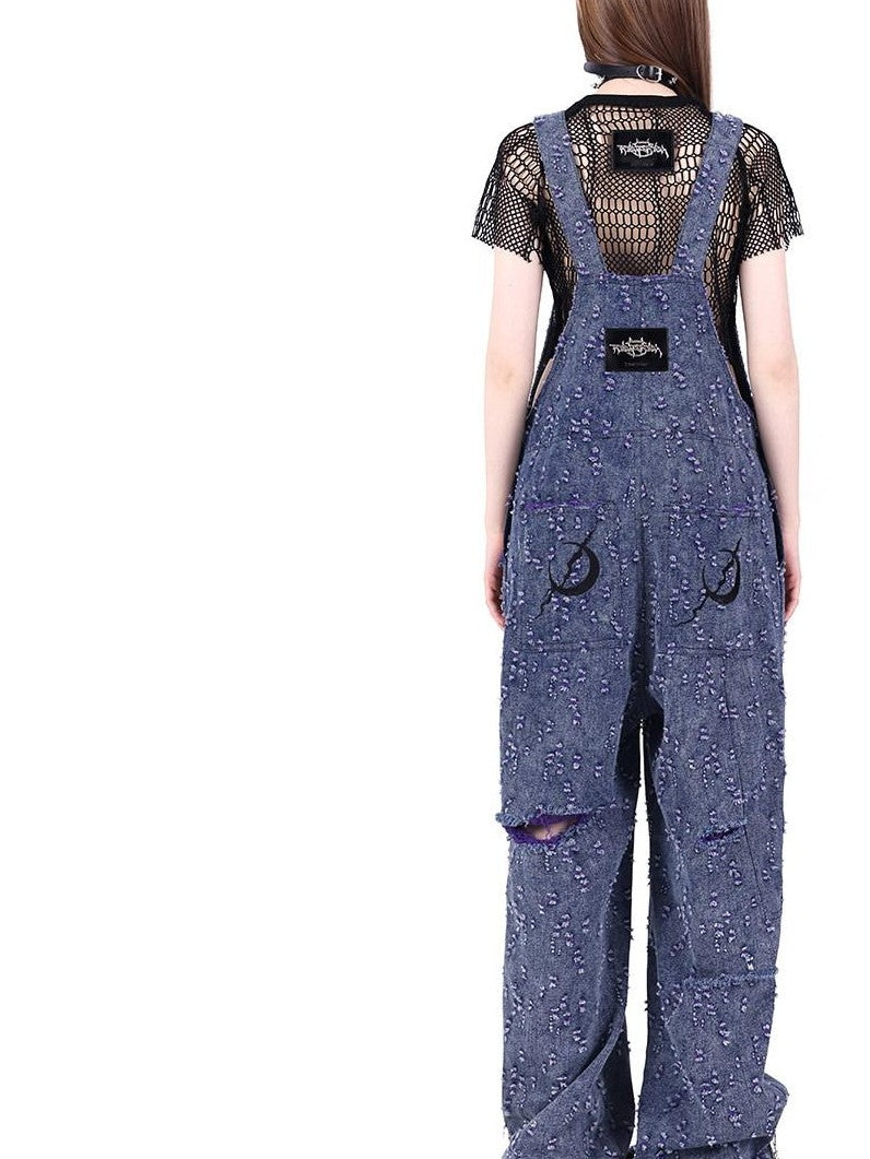 PINKSPINK Purple Blue Distressed Irregular Y2k Cargo Suspender Women's Cotton Ripped Jeans