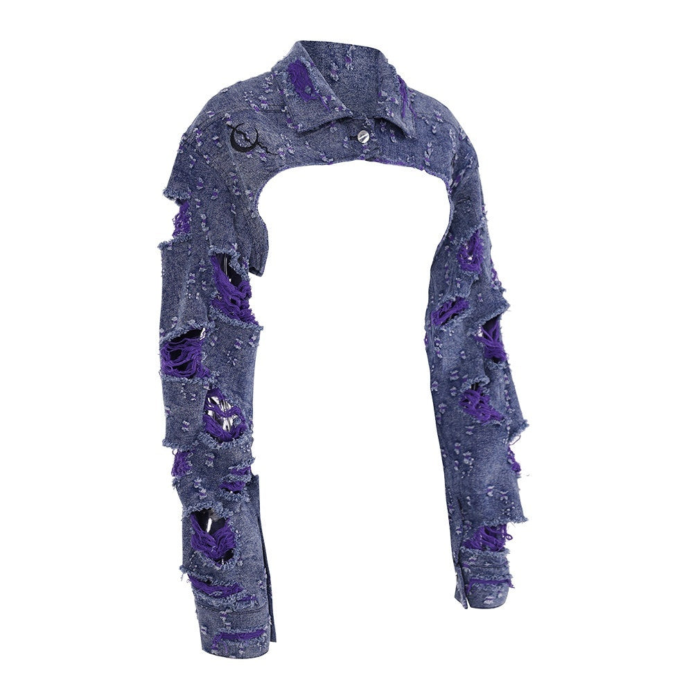 PINKSPINK_Purple_Blue_Irregular_Ripped_Embroidered_Women's_Cotton_Cropped_Jackets_716990018147_MISSTT
