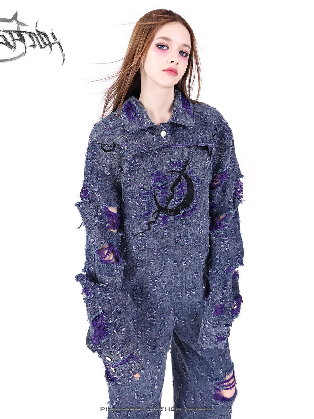 PINKSPINK Purple Blue Irregular Ripped Embroidered Women's Cotton Cropped Jackets