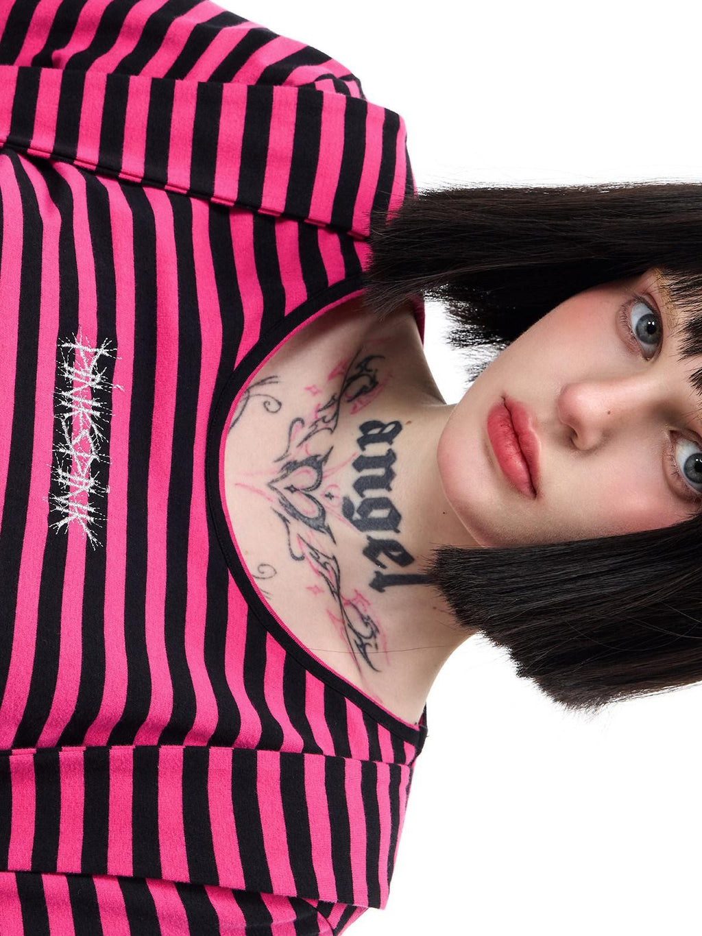 PINKSPINK Purple Pink Striped Studded Slim Fit Women's Cotton Long Sleeve T-shirts