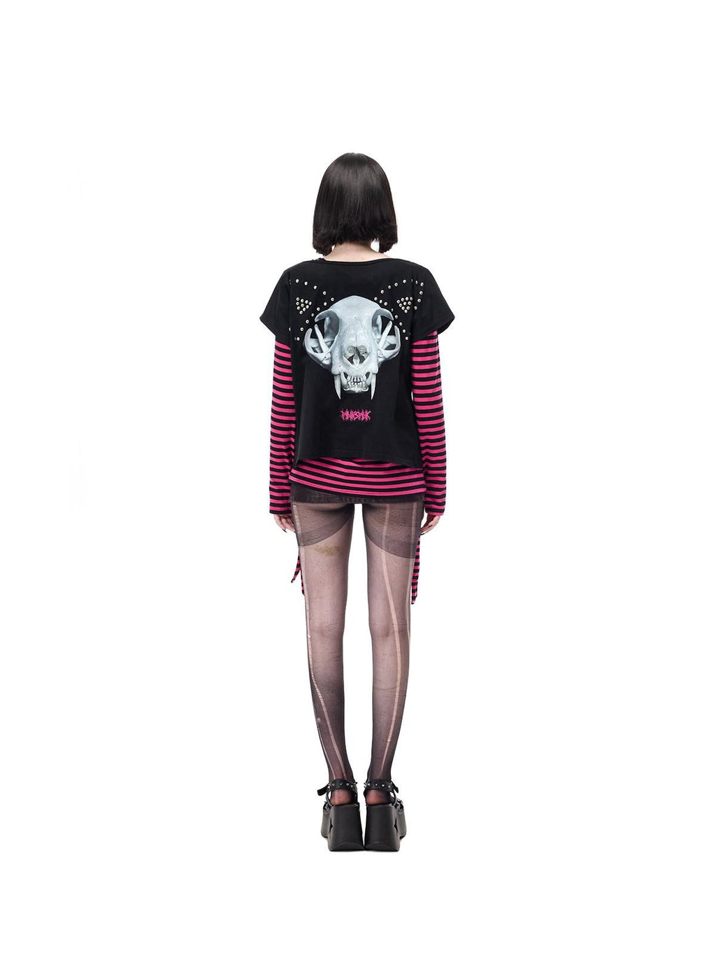 PINKSPINK Purple Pink Striped Studded Slim Fit Women's Cotton Long Sleeve T-shirts