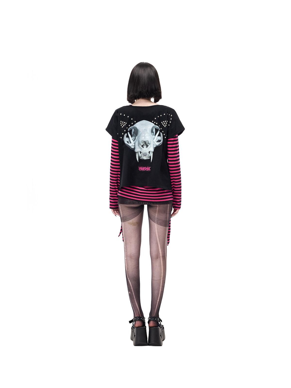 PINKSPINK Purple Pink Striped Studded Slim Fit Women's Cotton Long Sleeve T-shirts