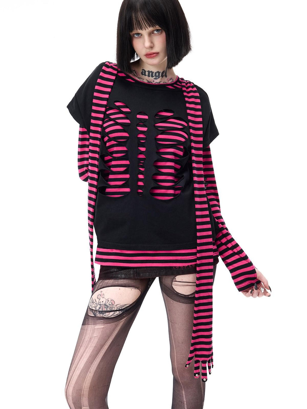 PINKSPINK Purple Pink Striped Studded Slim Fit Women's Cotton Long Sleeve T-shirts