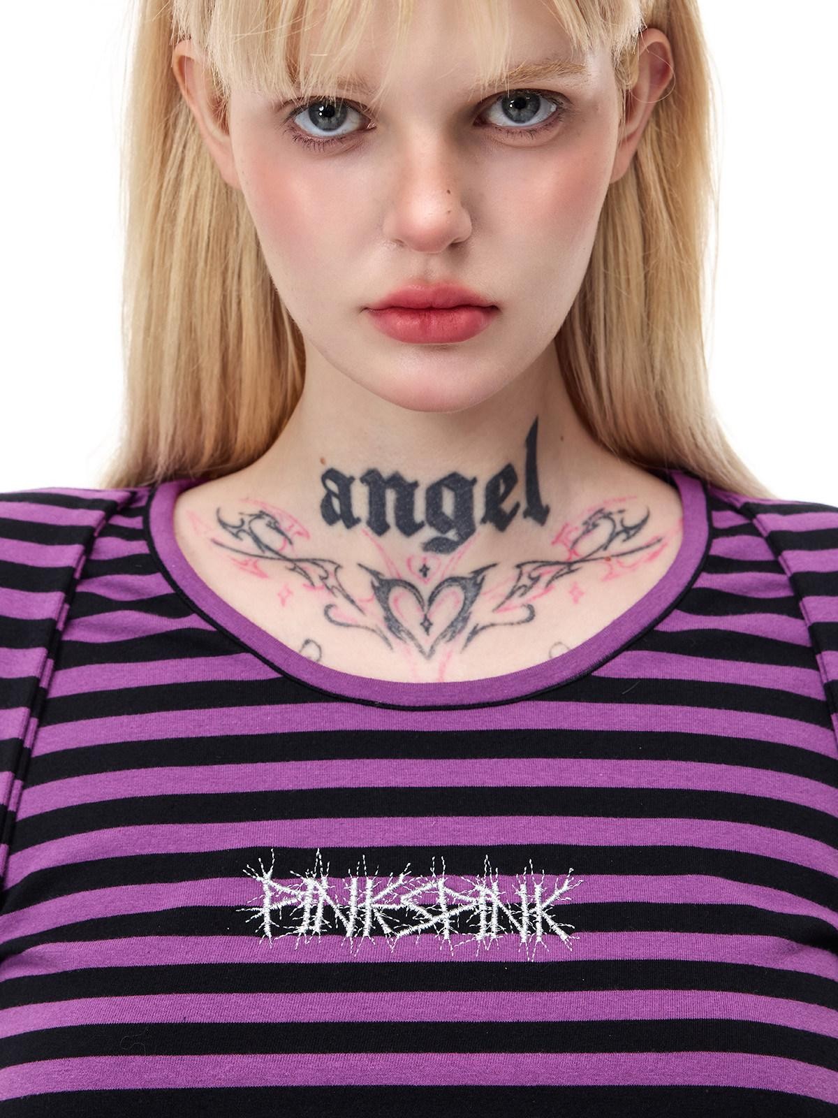 PINKSPINK Purple Pink Striped Studded Slim Fit Women's Cotton Long Sleeve T-shirts