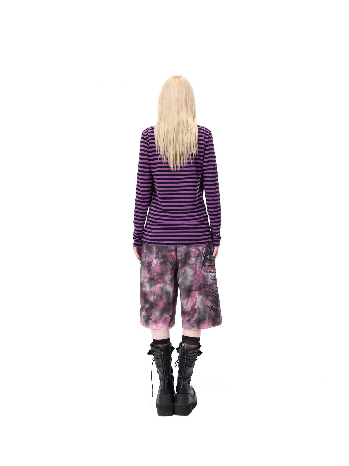 PINKSPINK Purple Pink Striped Studded Slim Fit Women's Cotton Long Sleeve T-shirts