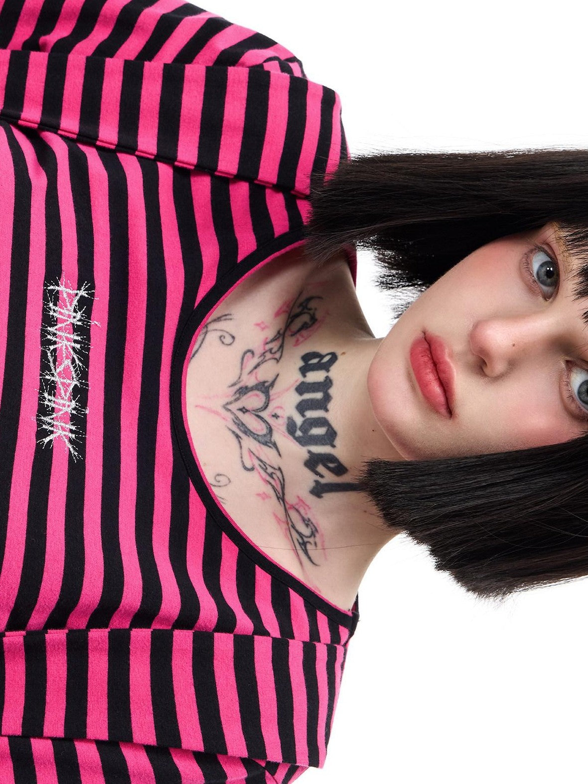 PINKSPINK Purple Striped Riveted Punk Slim Cropped Women's Cotton Long Sleeve T-shirts