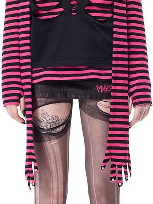PINKSPINK Purple Striped Riveted Punk Slim Cropped Women's Cotton Long Sleeve T-shirts