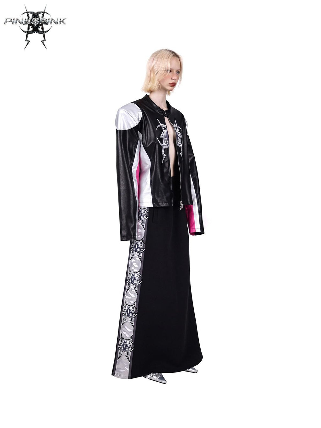 PINKSPINK Racer Patchwork Shoulder Pads Women's Washed Synthetic Leather Jackets