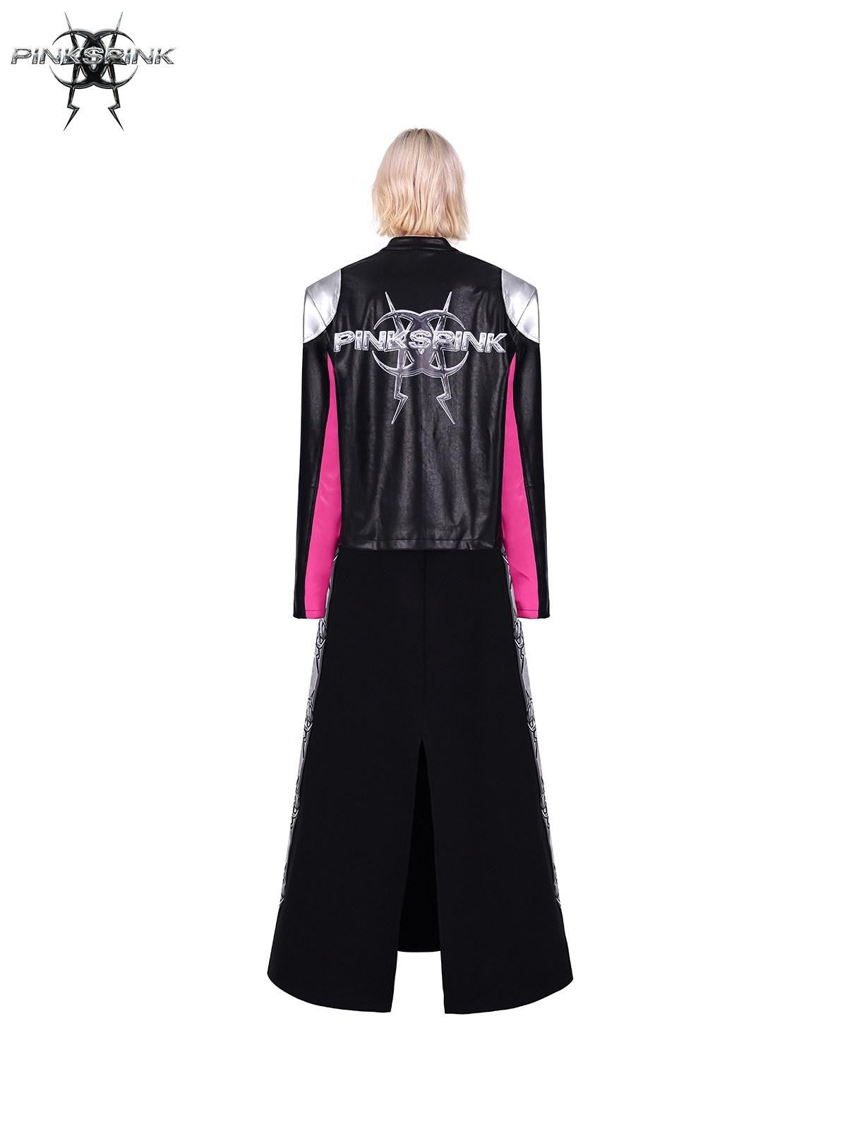 PINKSPINK Racer Patchwork Shoulder Pads Women's Washed Synthetic Leather Jackets