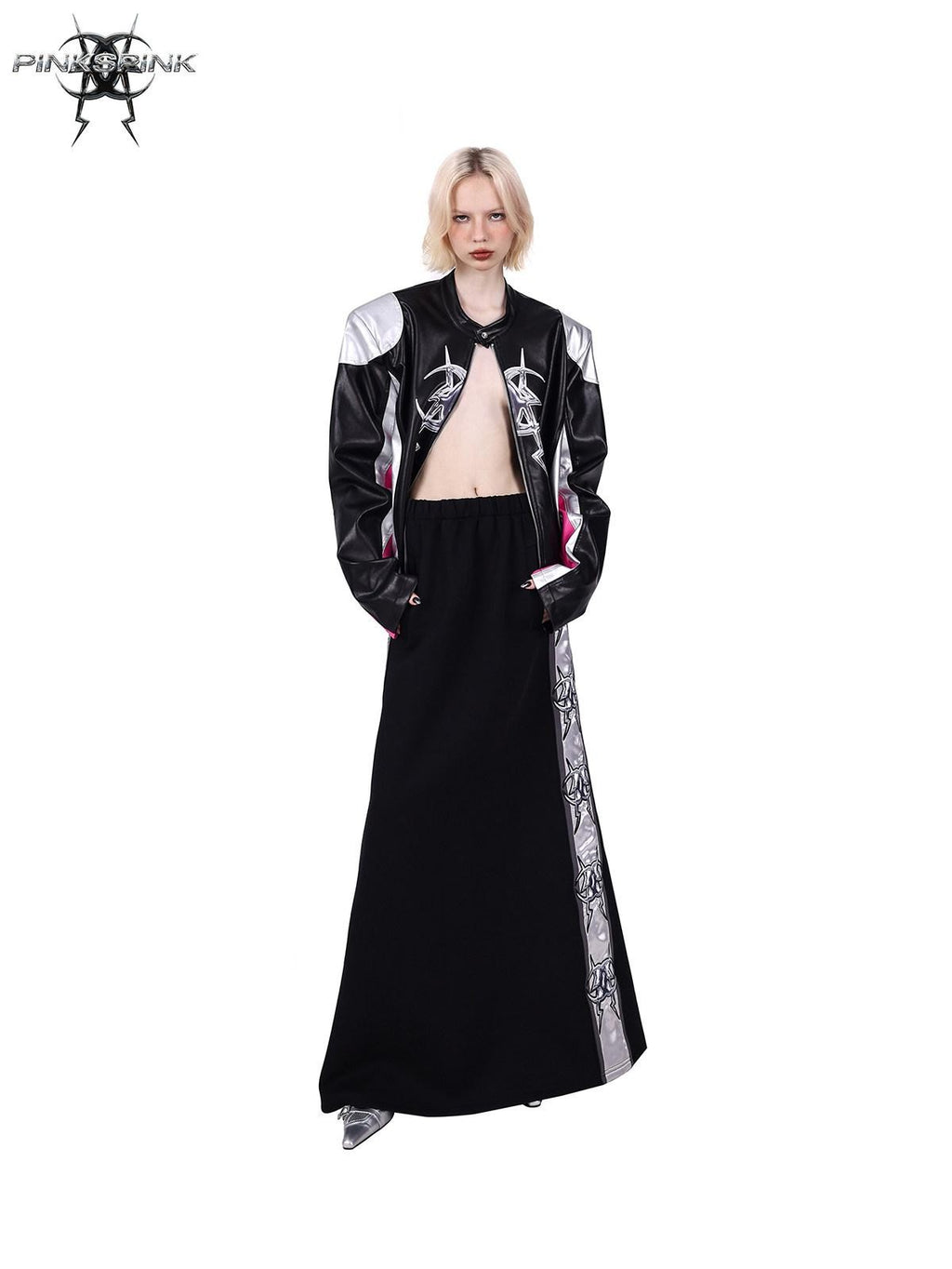 PINKSPINK Racer Patchwork Shoulder Pads Women's Washed Synthetic Leather Jackets