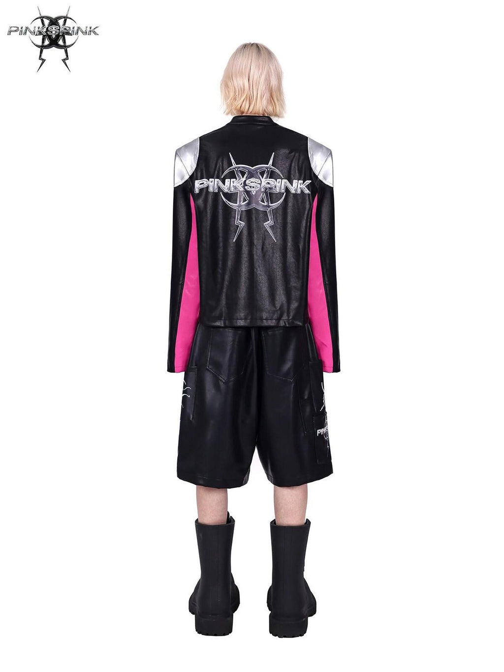 PINKSPINK Racer Patchwork Shoulder Pads Women's Washed Synthetic Leather Jackets