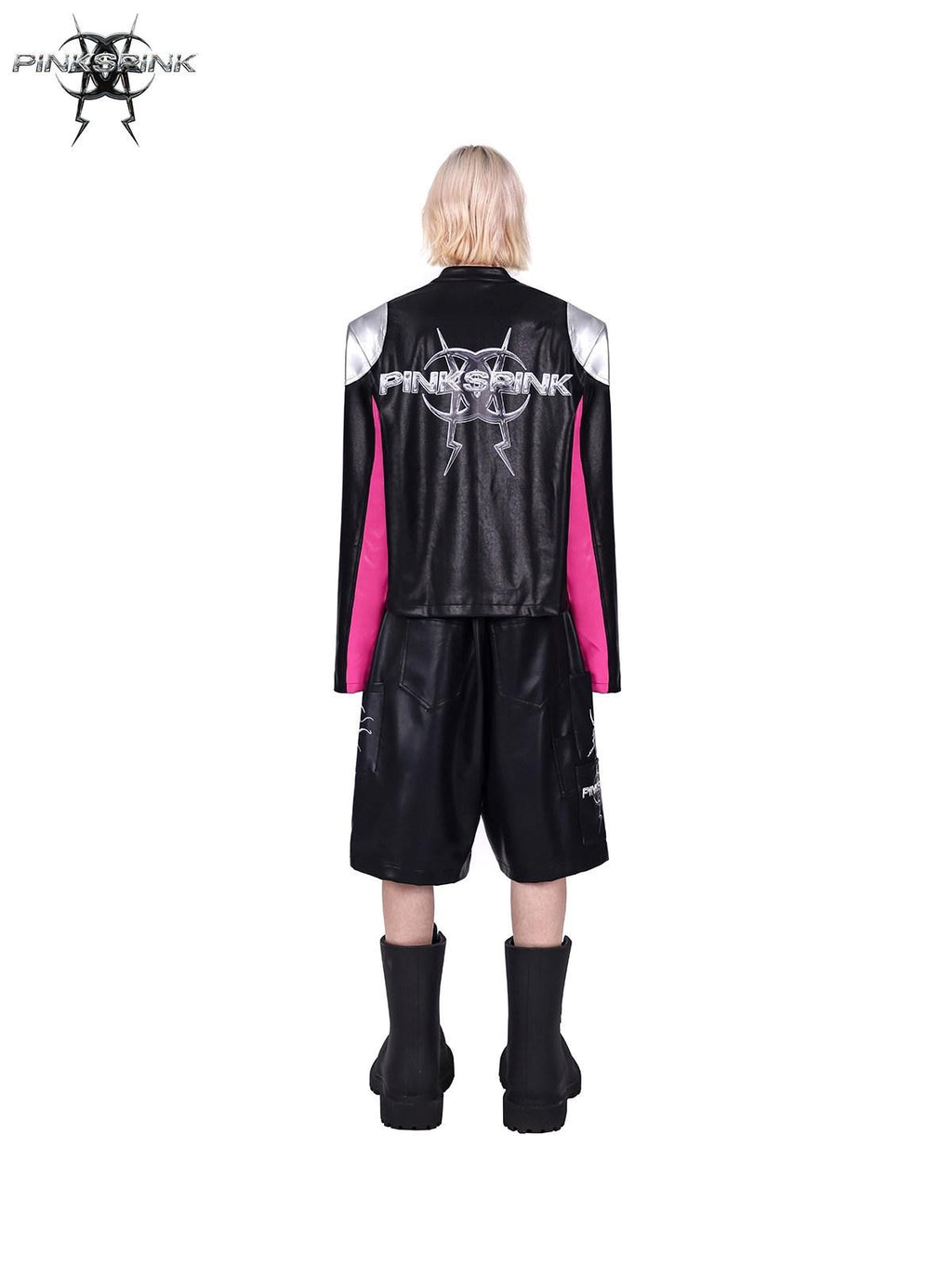 PINKSPINK Racer Patchwork Shoulder Pads Women's Washed Synthetic Leather Jackets