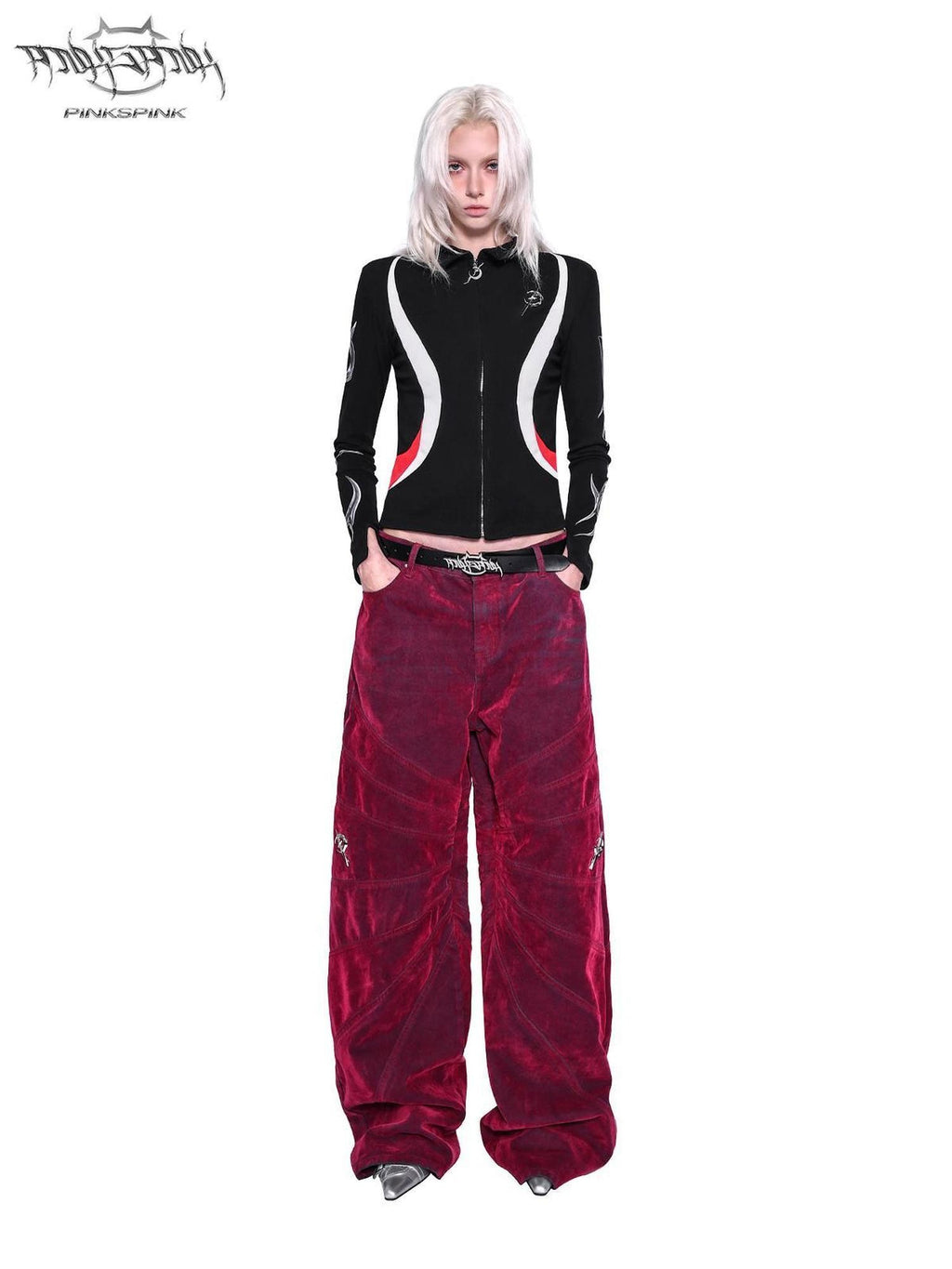 PINKSPINK Racing Stripe Splice Zipper Polo Collar Women's Cotton Slim Stretch Cardigans