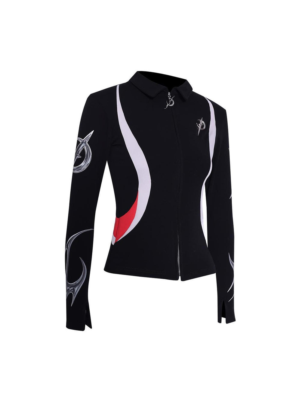 PINKSPINK Racing Stripe Splice Zipper Polo Collar Women's Cotton Slim Stretch Cardigans
