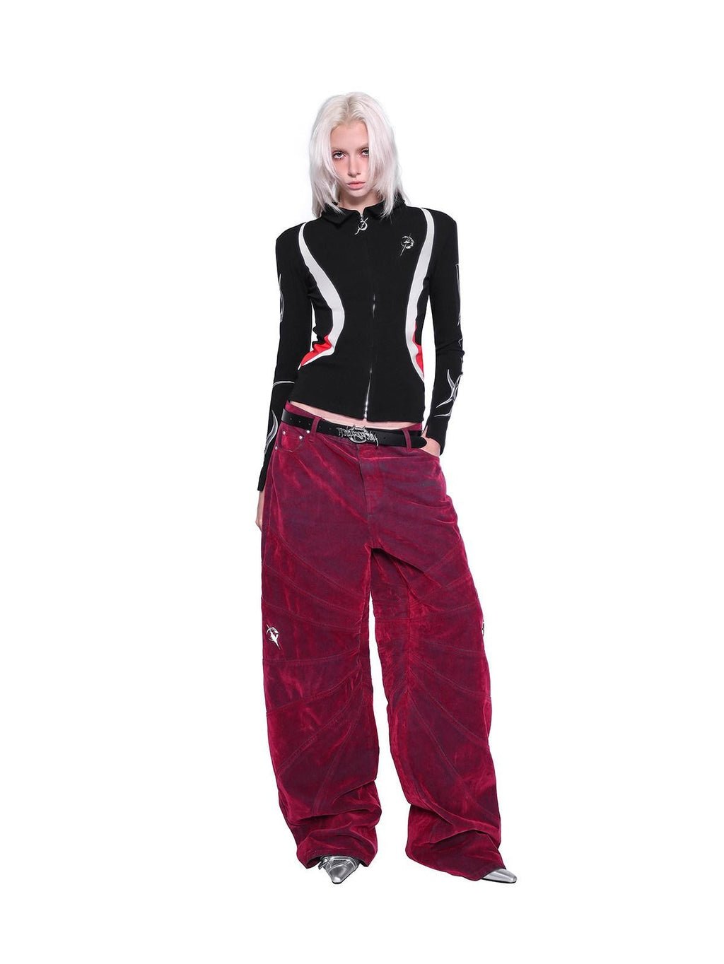PINKSPINK Racing Stripe Splice Zipper Polo Collar Women's Cotton Slim Stretch Cardigans